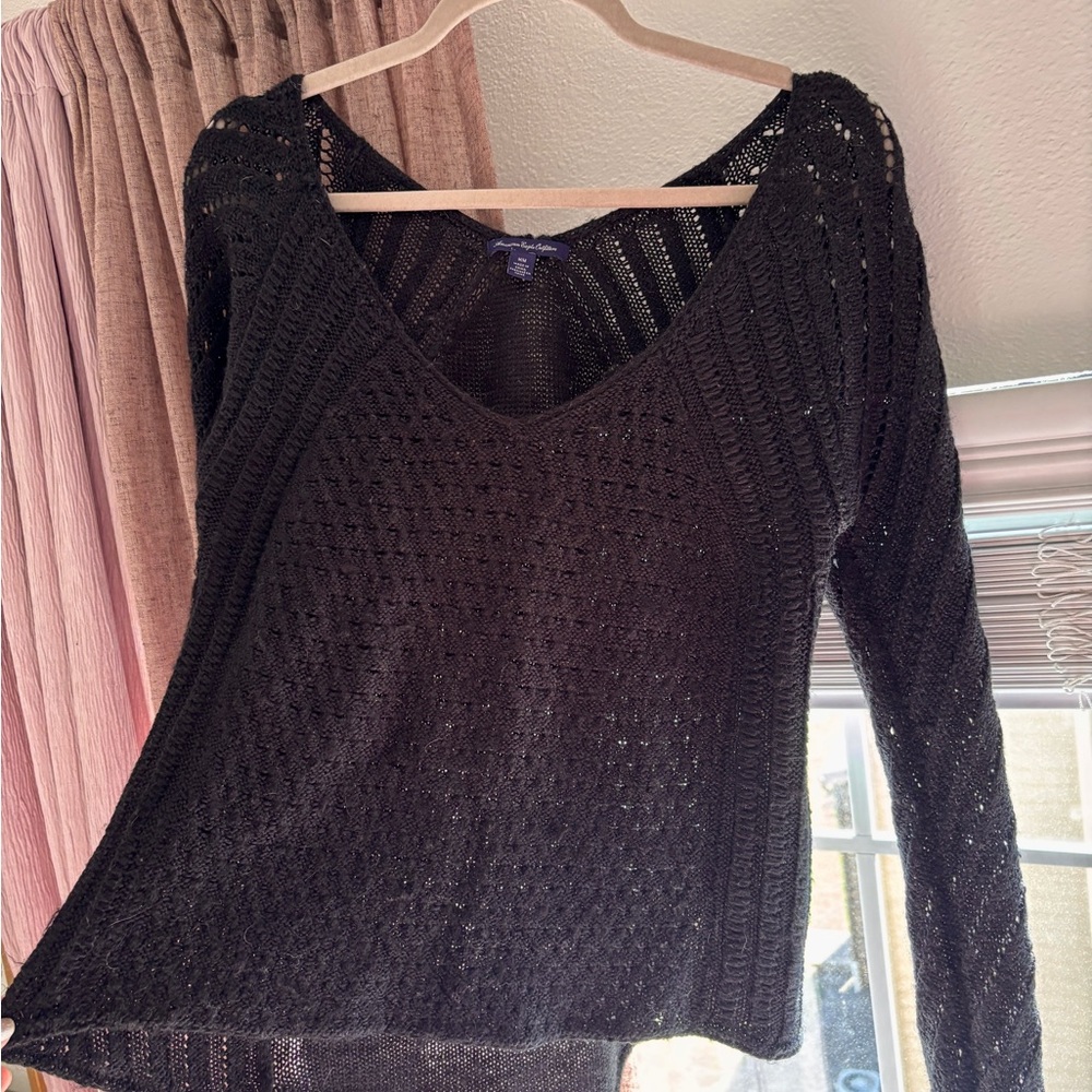 Black Knit V-Neck Sweater